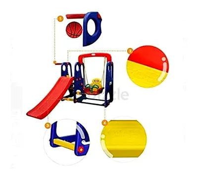 Kids Indoor Playset with Slide, Swing and Basketball Hoop - Plastic