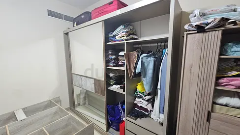 Used Sliding Wardrobe with Mirror and Open Shelves - Light Wood Finish