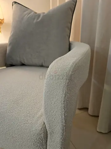 Modern Light Gray Boucle Armchair with Accent Pillow customizable