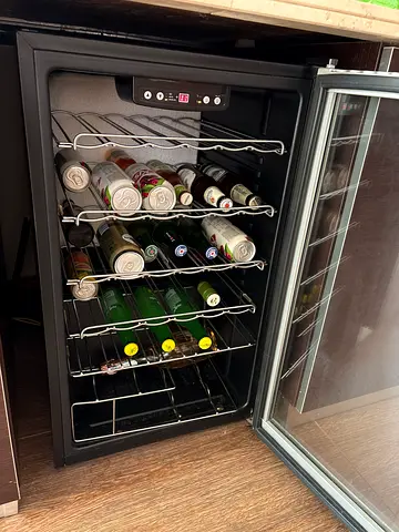 Compact Beverage/Beer Cooler Refrigerator - Glass Door, Silver Frame