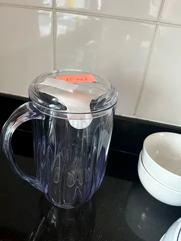 Clear Plastic Water Pitcher with Lid and Handle - Good Condition
