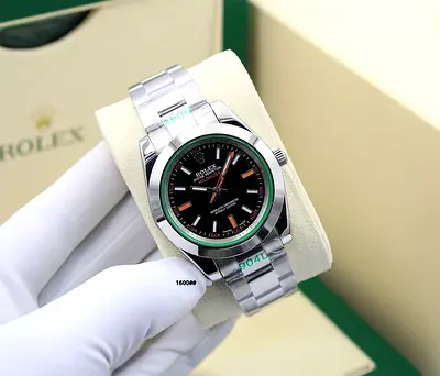 Rolex Milgauss Stainless Steel Mens Master Quality Copy Watch - Black Dial, Green Sapphire Bezel