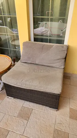 Outdoor rattan lounge chair x 2 with cushions - single seat