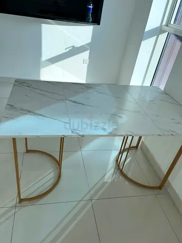 Marble-top Dining/Console Table with Gold Metal Base - Good Condition
