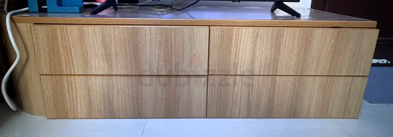 Low wooden TV console / dresser with 4 drawers - light oak finish