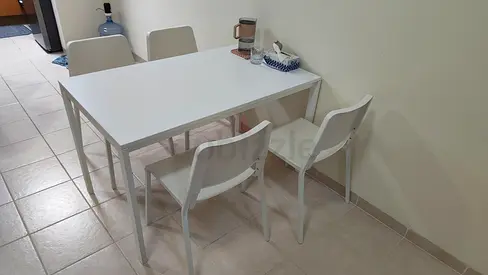 IKEA MELTROP White Dining Table with 4 Matching Chairs - Modern, Good Condition | ONLY CASH PLEASE