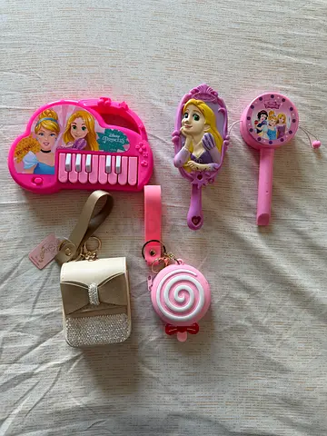 Kids Pink Princess Piano Toy Set with Play Accessories hair comb rattle two purses with keychain