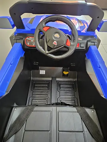 Kids Electric Ride-On Car — Single Seat, Steering Wheel  Seatbelt (Blue)