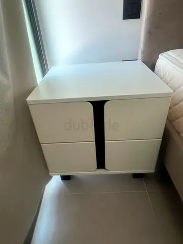 White bedside nightstand with 2 drawers - modern compact