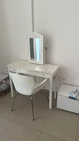 White vanity dressing table with mirror and chair - good condition