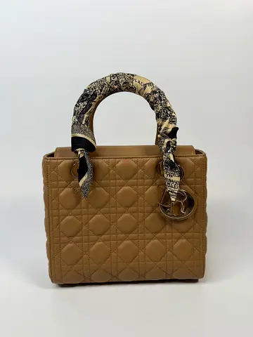 AUTHENTIC CHRISTIAN DIOR MEDIUM LADY DIOR BAG IN SAND WITH GOLD HARDWARE