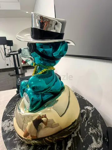 Large 80cm Signed Van Apple Cohiba Bear Sculpture with Chrome Hat on Gold Base