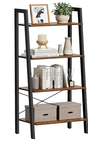 4-Tier Ladder Solid wood Shelf Unit with Metal Frame