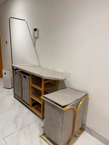 Multi-Purpose Wooden Laundry Station and Ironing Board