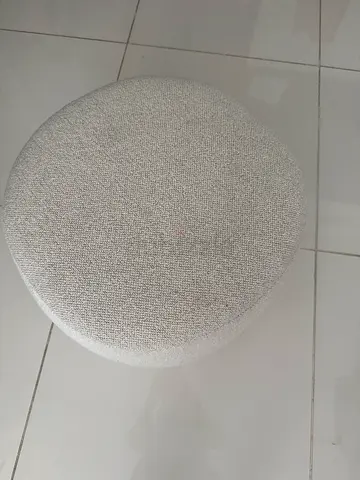 Small round fabric ottoman stool - cream