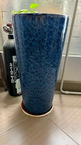 Tall blue ceramic floor vase  - glossy textured finish -2 nos.