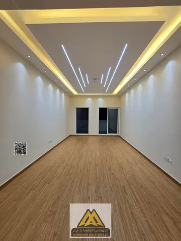 Annual rent: 1-bedroom apartment with living room, 1,300 sq ft, master bedroom, 2 bathrooms, balcony, free parking, Ajman One Towers, AED 35,000, paya