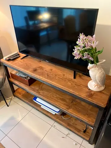 Industrial Wooden TV Console / Media Unit - Solid Wood Metal Frame