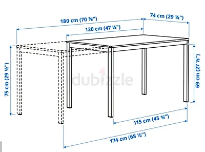 Extendable Dining Table (seats 6-8) with Leaf — 180 cm max length, 74 cm depth
