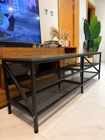 Modern Industrial Metal and Wood TV Bench