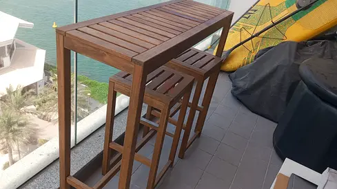 IKEA NÄMMARÖ Bar table with 2 stools - Light brown stained, outdoor (120x40 cm)