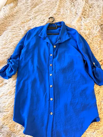 Womens Royal Blue Long Sleeve Button Up Shirt