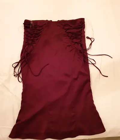 Sidonie wine satin lace up midi skirt