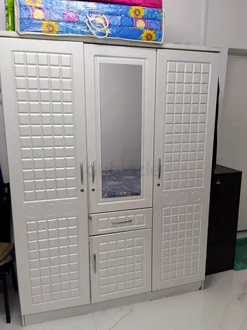 White 3-Door Wardrobe with Mirror - Good Condition