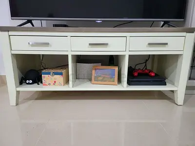 TV Table with 3 storage drawers and 3 storage cabinets (NOT INCLUDING ANY DECORATIONS AND TV)