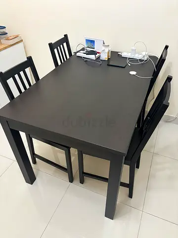 IKEA LANEBERG Solid Brown Dining Table with 4 Chairs - Sturdy Modern Set