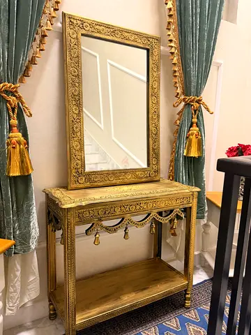 Gold Ornate Console Table with Mirror - Decorative Hallway Set