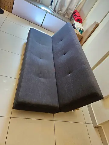 Grey fabric sofa bed - compact 2-seater, good condition