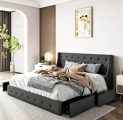 Fully Custom Made Elegant Modern Design King Size Comfortable drawers bed
