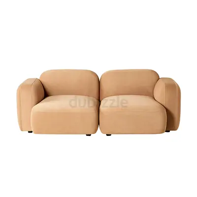 Camel biege velvet curved 2 seater sofa