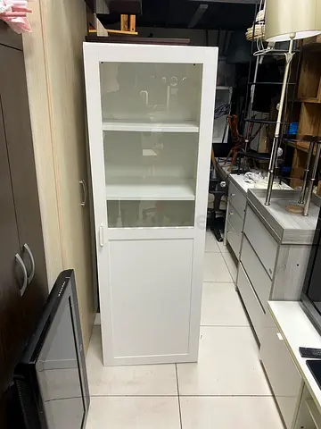 glass-door cabinet, white, 60×42x181 cm