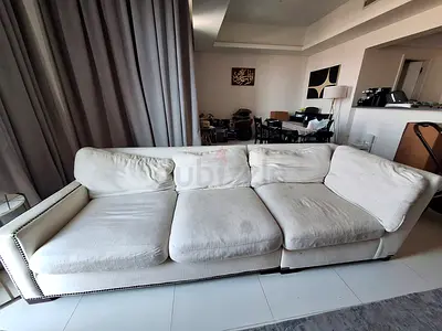 White 3-Seater Fabric Sofa — Comfortable, Used, Ready for Pickup