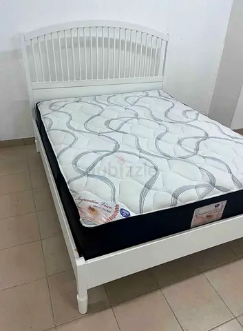 White Wooden Double Bed Frame with Mattress - Good Condition 160*200 ikea brand DUBAI
