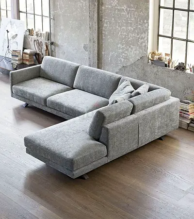 Modern L-shaped Grey Fabric Sectional Sofa - Right Chaise