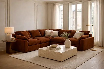 Dark brown ribbed fabric corner modular sofa