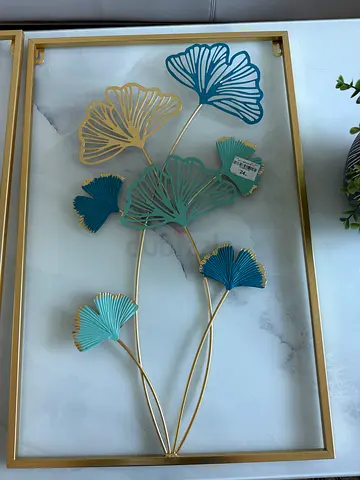 Decorative Metal Wall Art - Ginkgo Leaf Design (Gold  Teal)