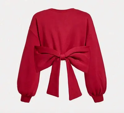 SHEIN MOD White Long Sleeve Casual Sweatshirt With Large Bow Decor On Back