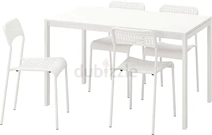 White 4-Seater Dining Table Set with Modern Plastic Chairs