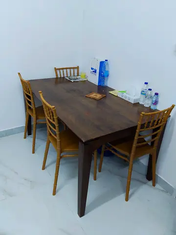 Solid Wood Dining Table with 4 Chairs - Dark Brown