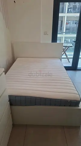 White double bed frame with mattress - good condition