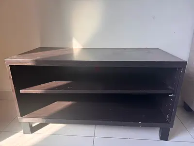 Dark brown wooden TV stand / media console with adjustable shelf