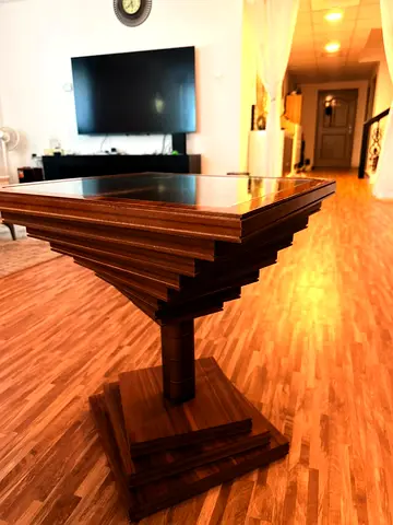 Unique Tiered Wooden Side Table with Glass Top