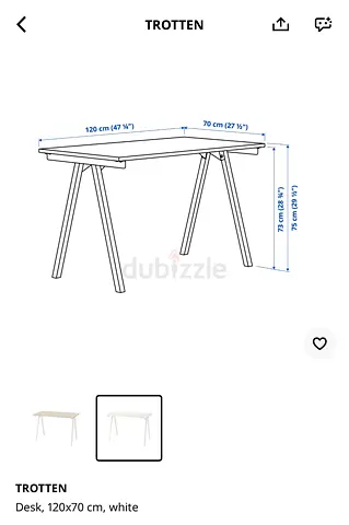 IKEA TROTTEN Desk 120x70 cm, White – Good Condition with chair for work or studying