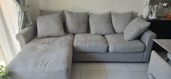 Light grey 3-seater fabric sofa with cushions - good condition