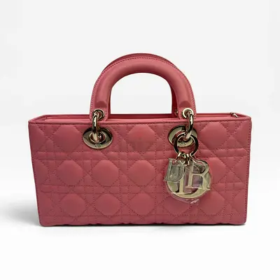 AUTHENTIC CHRISTIAN DIOR MEDIUM D-JOY IN PINK WITH PALE GOLD HARDWARE