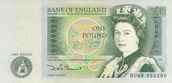 ENGLAND 1 POUND BANKNOTE 1981